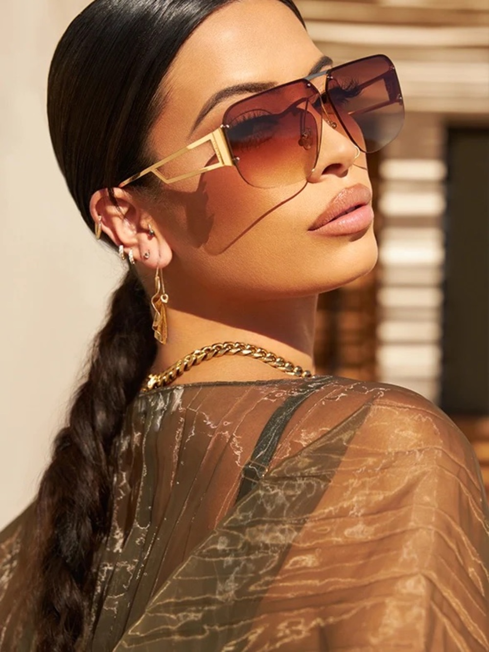 Lorvae Show Off - Gilt Women's Brown Gradient Rimless Sunglasses